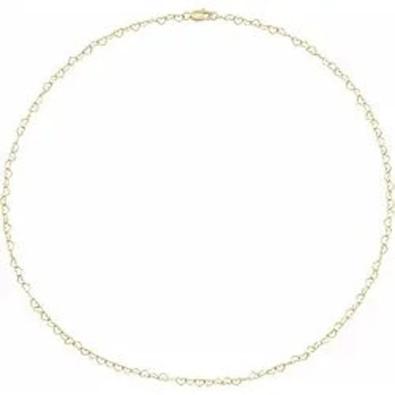 14k Yellow Gold Heart Cable Chain Bracelet 7 inches- Valentine's Day Gifts