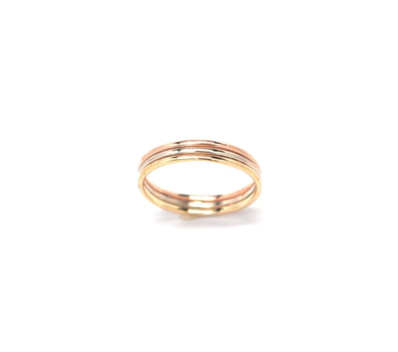 Mixed Metals Hammer Faceted Forged Stack Ring Set Triple Gold Band 14k Rose Gold, White Gold and Yellow Gold Solid 14K Rings