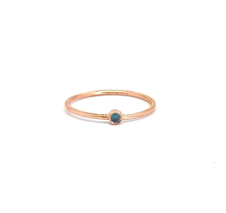 Blue Diamond 14k Rose Gold Stacking Ring -Wedding Ring - Engagement Ring - Diamond Promise Ring - 14kt White, Rose or Yellow Gold Ring