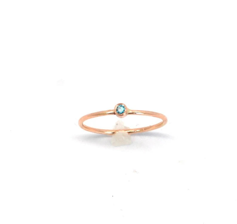 Blue Diamond 14k Rose Gold Stacking Ring -Wedding Ring - Engagement Ring - Diamond Promise Ring - 14kt White, Rose or Yellow Gold Ring