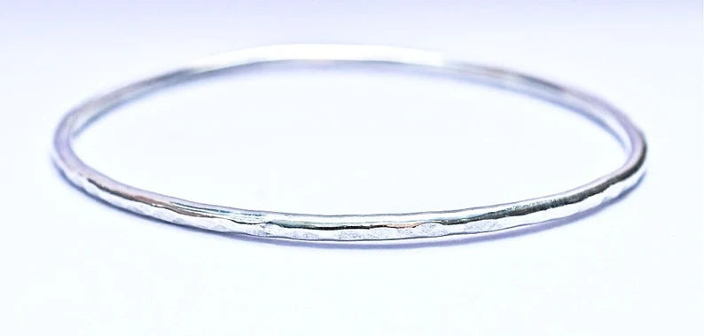 Thick Sturdy Hammered Sterling Silver Bangle - Sterling Silver Faceted Bangle Bracelet - Stackable - Hammer Faceted - 14k Gold or Silver