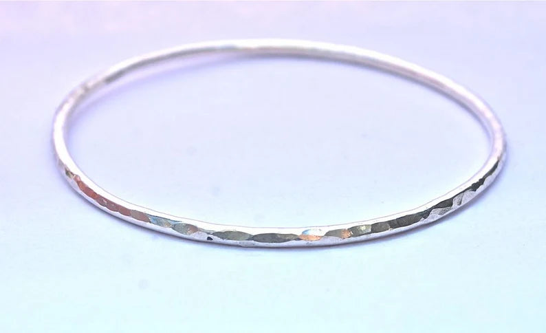 Thick Sturdy Hammered Sterling Silver Bangle - Sterling Silver Faceted Bangle Bracelet - Stackable - Hammer Faceted - 14k Gold or Silver