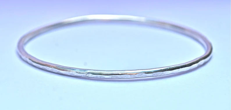 Thick Sturdy Hammered Sterling Silver Bangle - Sterling Silver Faceted Bangle Bracelet - Stackable - Hammer Faceted - 14k Gold or Silver