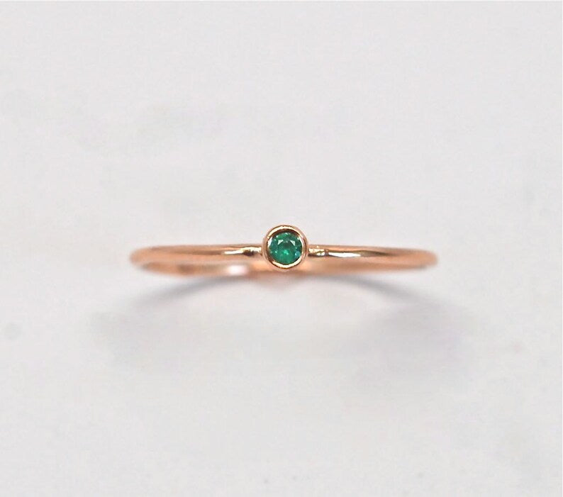 Emerald Green Emerald 14K SOLID Rose Gold Stacking Ring Made to Order May Birthstone