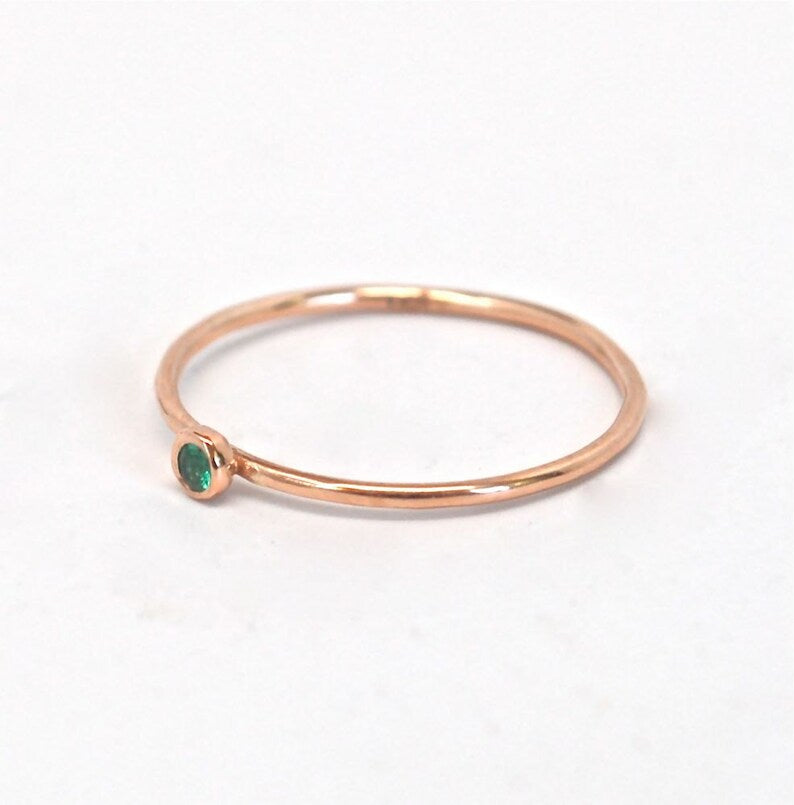 Emerald Green Emerald 14K SOLID Rose Gold Stacking Ring Made to Order May Birthstone