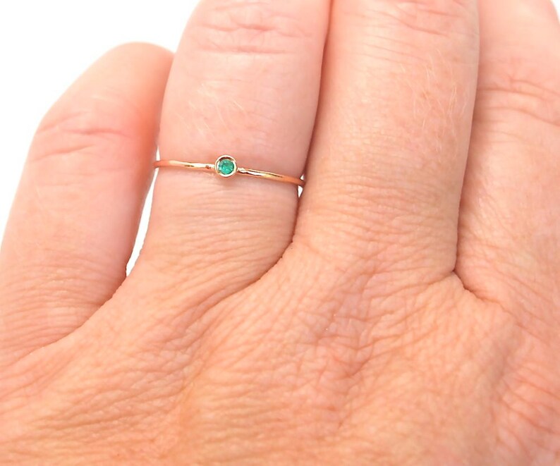 Emerald Green Emerald 14K SOLID Rose Gold Stacking Ring Made to Order May Birthstone