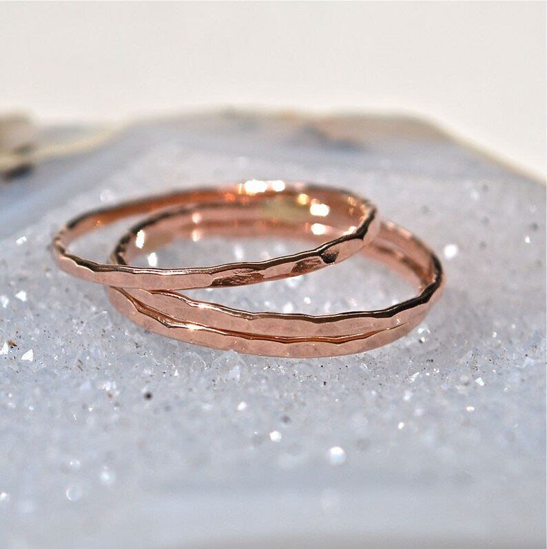 Hammer Forged Faceted Six- 6 Rose Gold Rings - The Skinny Stack