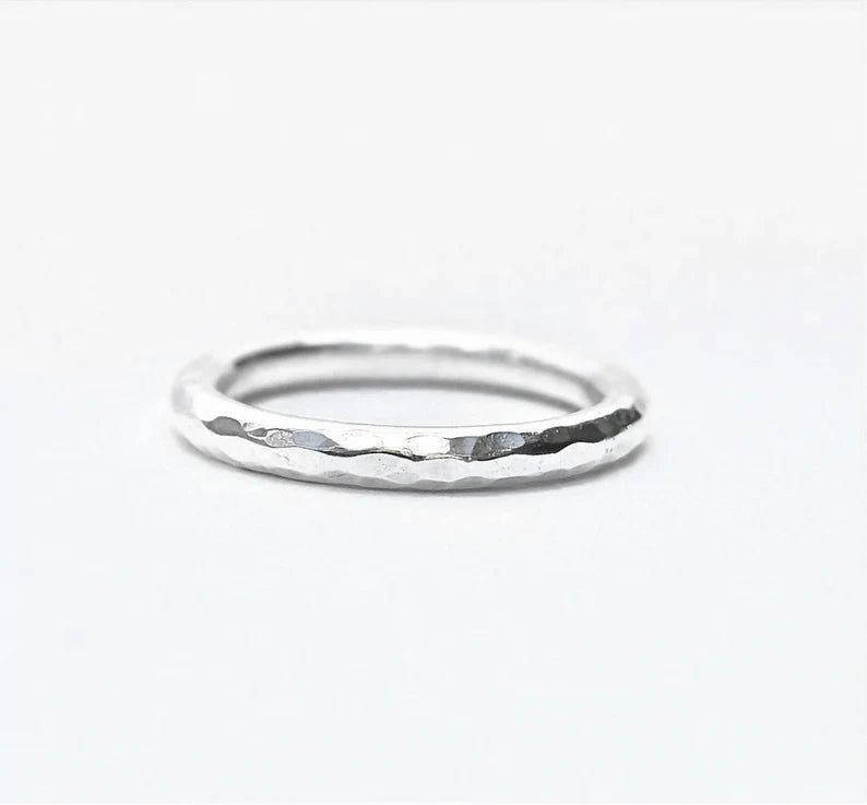 Thick Hammer Faceted and Forged Ring - Sterling Silver Hammered Ring - Recycled Sterling Silver Hammered Handmade Band Made to Order