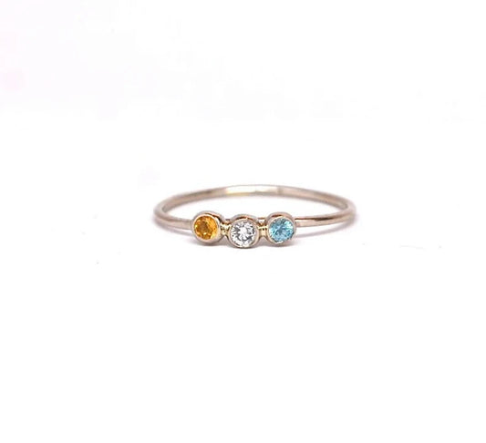 Modern Minimalist Mothers Ring - Diamond and Birthstone 14k Gold Pebble Ring Made to Order