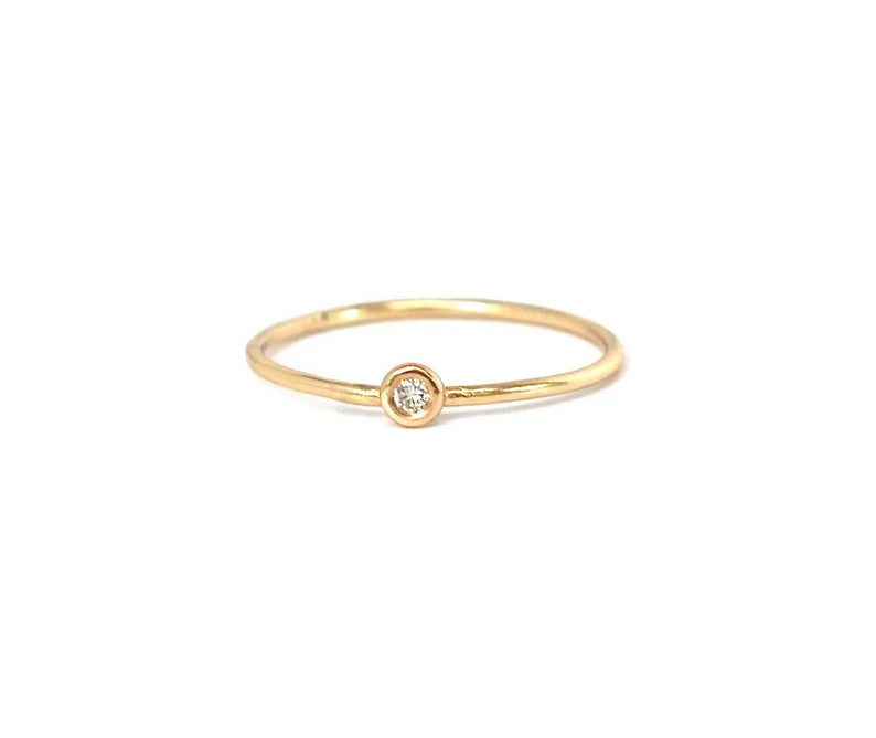 Thin Gold Diamond Ring Stack Ring Diamond Pinky Ring Tiny Diamond Stack Ring in 14k Gold-Promise Ring-Engagement Ring-Birthstone Stack Ring