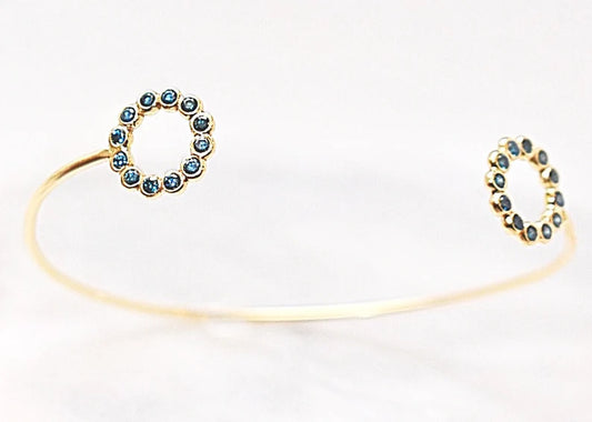 14k Yellow Gold Blue Diamond Stacking Cuff