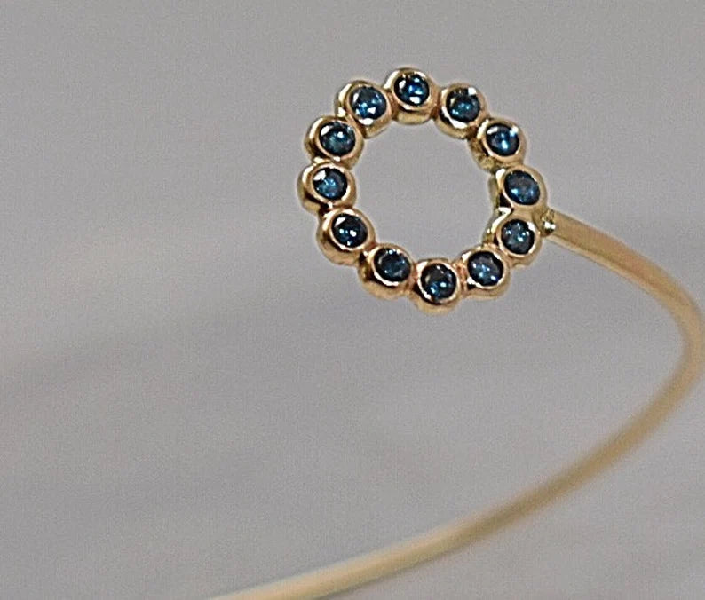 14k Yellow Gold Blue Diamond Stacking Cuff