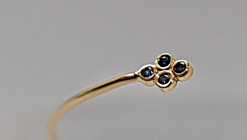 14k Blue Diamond Quatrefoil Stacking Cuff